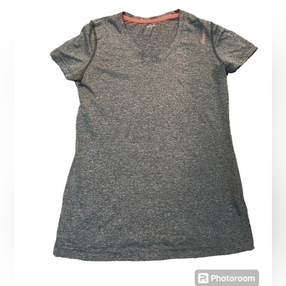 Reebok Heather Gray Polyeaster V-Neck Shirt Size Small